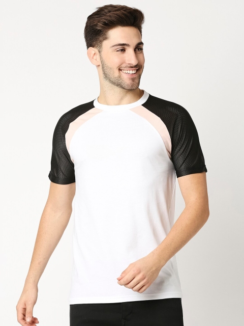 

Bewakoof Men White & Black Colourblocked T-shirt With Mesh Raglan Sleeves