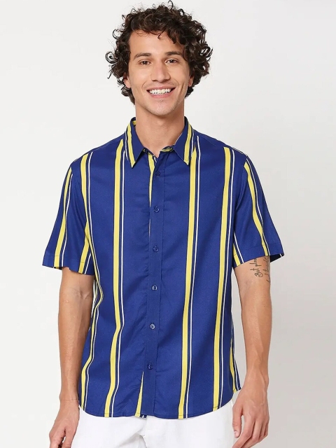 

Bewakoof Men Blue & Yellow Vertical Striped Casual Shirt