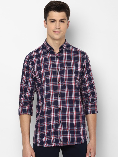 

Allen Solly Men Navy Blue Pure Cotton Slim Fit Tartan Checked Casual Shirt, Purple