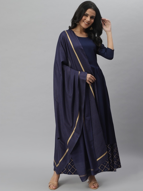 

Stylum Women Navy Blue Flared Anarkali Kurta With Printed Dupatta