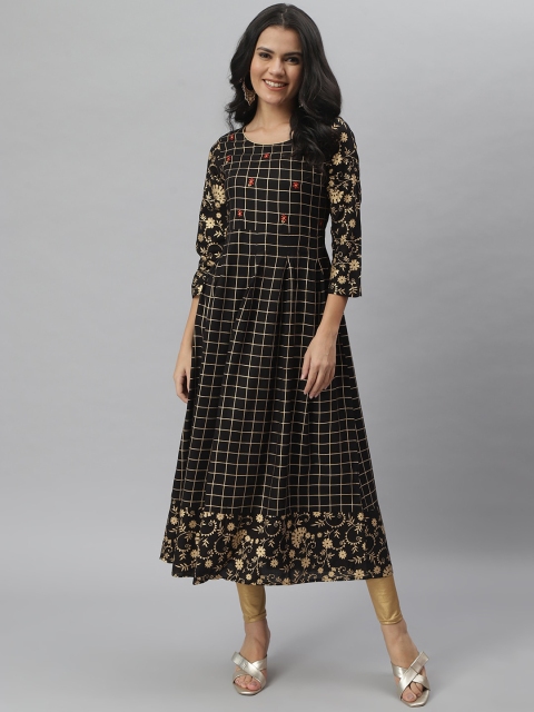 

Stylum Women Black Checked & Embroidered Anarkali Kurta