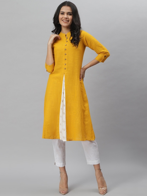 

Stylum Women Mustard Yellow Pure Cotton Colourblocked A-Line Kurta