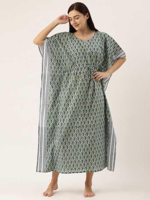 

Bannos Swagger Green Printed Maxi Kaftan Nightdress