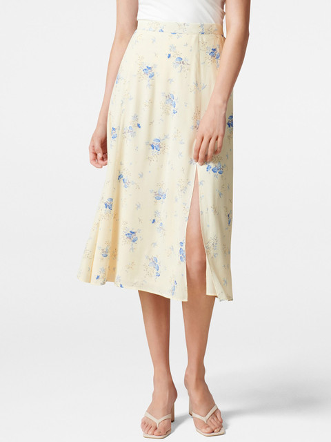 

Forever New Yellow & Blue Printed Flared Midi Skirt
