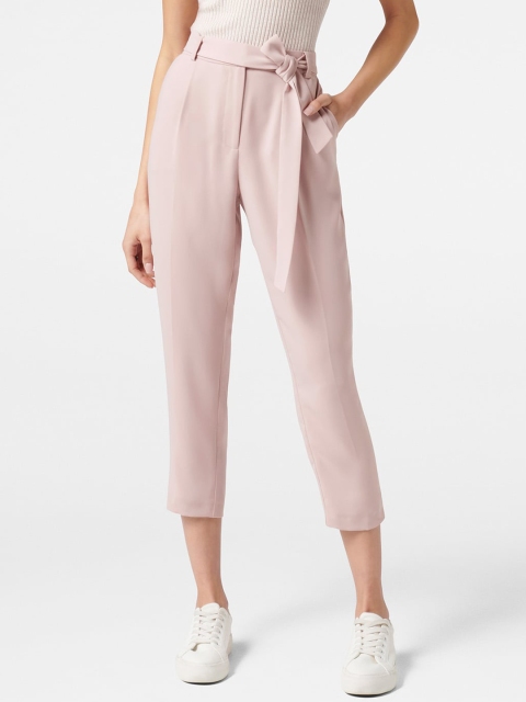 

Forever New Women Light Pink Tapered Fit High-Rise Pleated Culottes Trousers