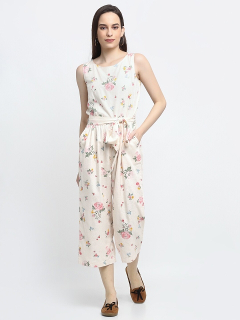 

THE UKKIYO LIFE Women Beige & Pink Printed Basic Jumpsuit