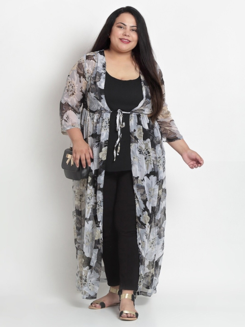 

sindrellastorie Women White & Black Printed Longline Tie-Up Shrug