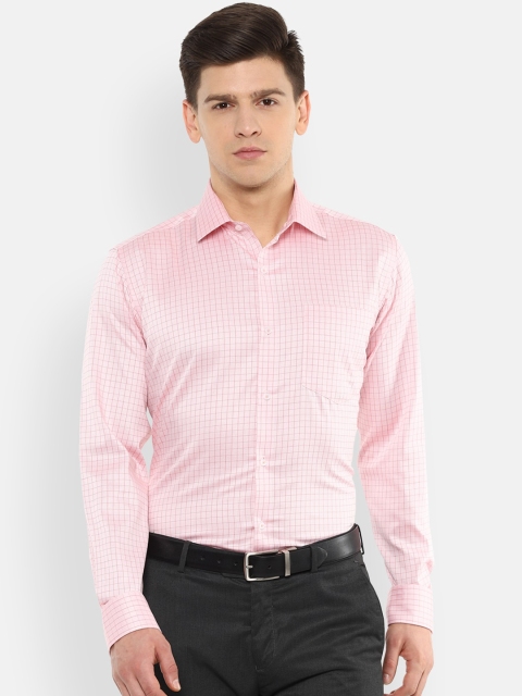 

Van Heusen Men Pink Grid Tattersall Checks Checked Casual Shirt