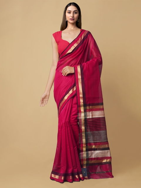 

Unnati Silks Red & Gold-Toned Silk Cotton Maheshwari Saree