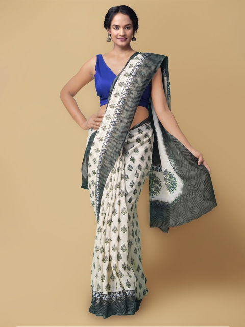 

Unnati Silks Cream-Coloured & Black Ethnic Motifs Pure Cotton Sustainable Kota Saree