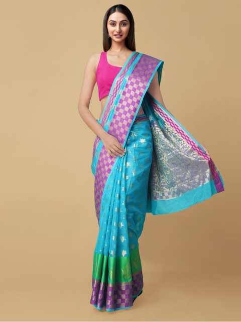 

Unnati Silks Blue & Violet Ethnic Motifs Zari Woven Design Handloom Kota Banarasi Saree