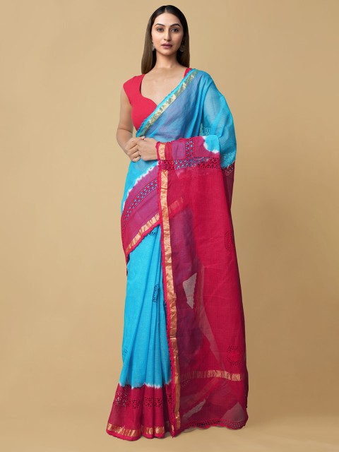 

Unnati Silks Blue & Pink Ethnic Motifs Pure Cotton Kota Saree