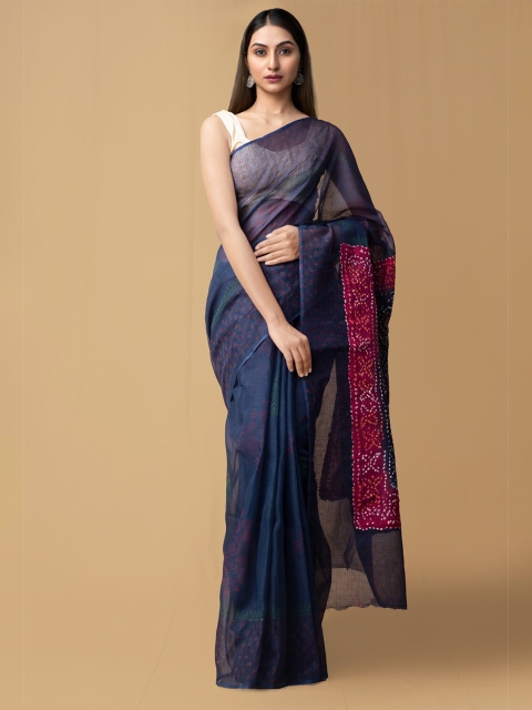 

Unnati Silks Navy Blue & White Bandhani Pure Cotton Sustainable Kota Saree