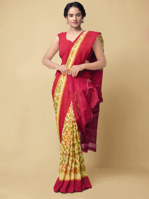 

Unnati Silks Yellow & Green Woven Design Pure Cotton Pochampally Saree