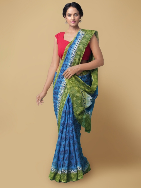 

Unnati Silks Blue & Green Floral Pure Cotton Kota Saree