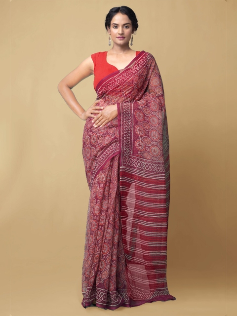 

Unnati Silks Women Burgundy & Orange Preet Napthol Chanderi Cotton Sustainable Saree