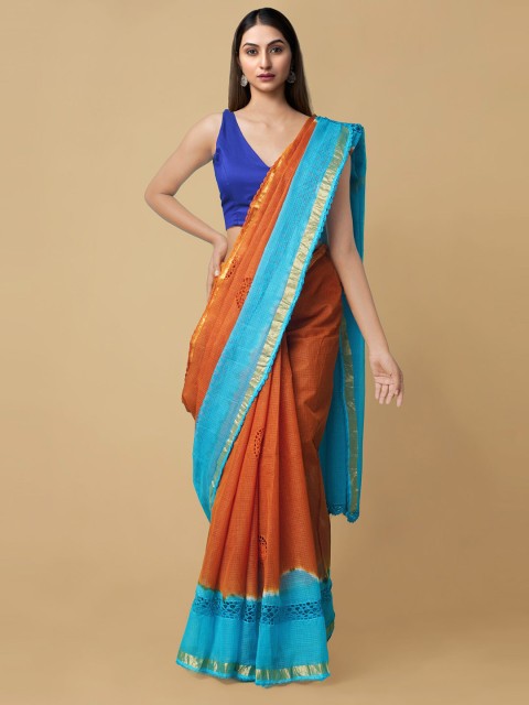 

Unnati Silks Orange & Blue Ethnic Motifs Pure Cotton Kota Saree