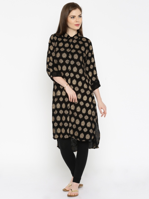 

Anouk Women Black Printed Straight Kurta