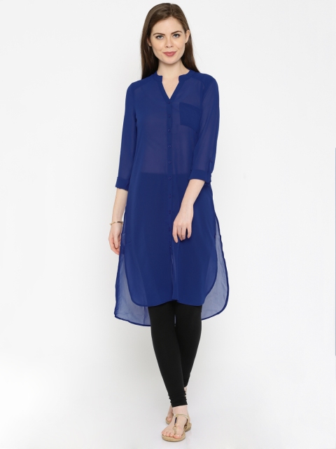 

Anouk Women Blue Solid Straight Kurta