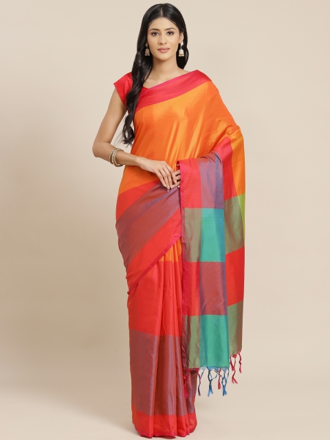 

OM SAI LATEST CREATION Orange & Red Colourblocked Jaali Saree