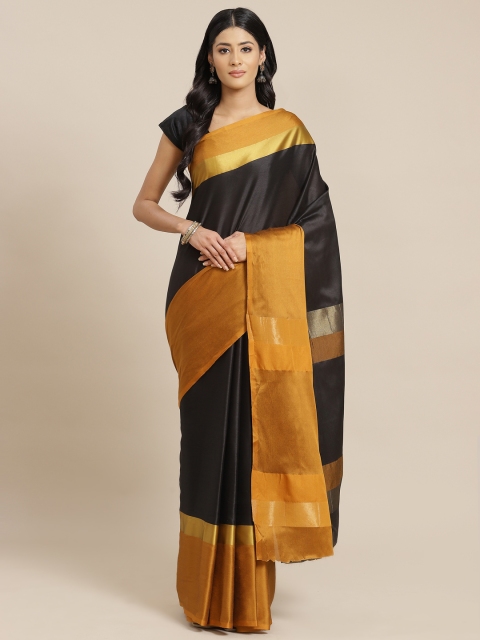 

OM SAI LATEST CREATION Black & Mustard Brown Jaali Silk Cotton Saree