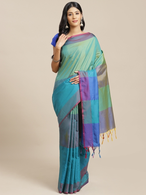 

OM SAI LATEST CREATION Green & Blue Colourblocked Jaali Silk Cotton Saree