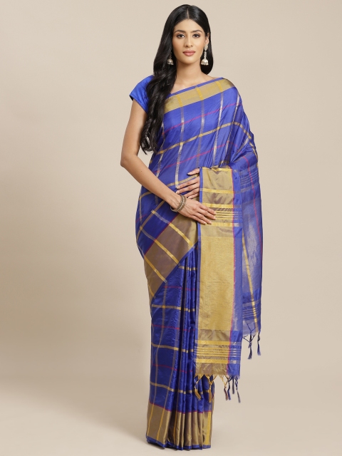 

OM SAI LATEST CREATION Blue & Golden Checked Saree