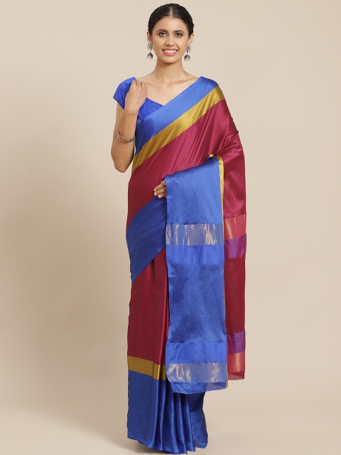 

OM SAI LATEST CREATION Women Blue & Maroon Colourblocked Jaali Kanjeevaram Saree