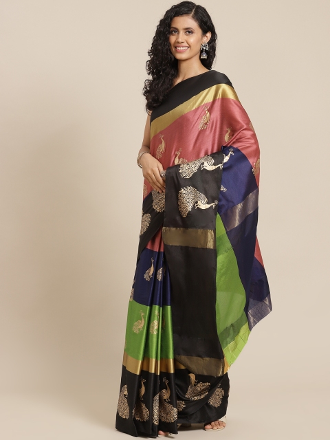 

OM SAI LATEST CREATION Women Black & Green Ethnic Motifs Jaali Kanjeevaram Saree