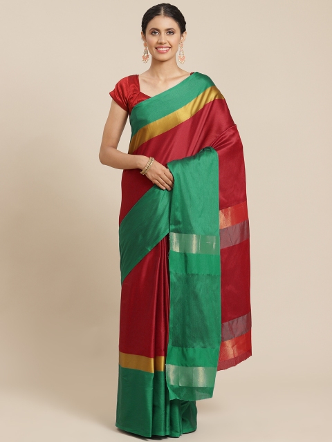 

OM SAI LATEST CREATION Maroon & Sea Green Solid Jaali Kanjeevaram Saree