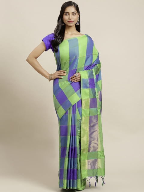 

OM SAI LATEST CREATION Green & Blue Checked Jaali Kanjeevaram Saree