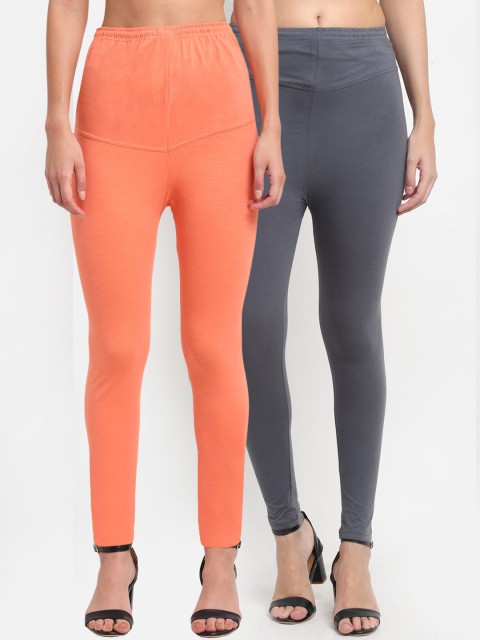 

NEUDIS Women Pack Of 2 Solid Ankle-Length Leggings, Grey
