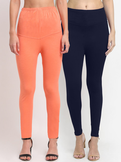 

NEUDIS Women Pack Of 2 Navy Blue & Orange Ankle-Length Leggings