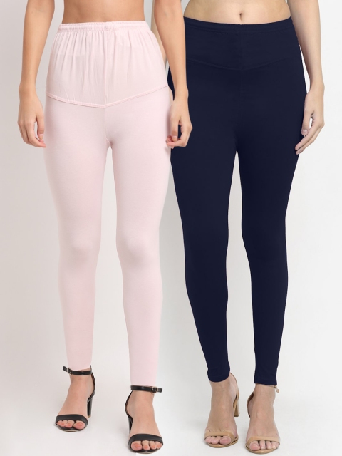 

NEUDIS Women Pack Of 2 Solid Ankle-Length Leggings, Navy blue
