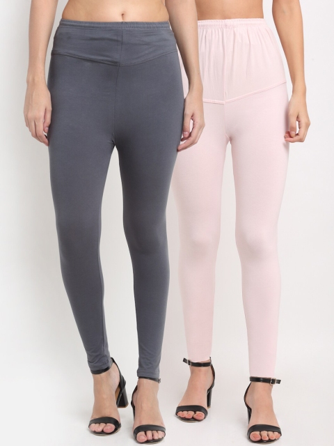 

NEUDIS Women Pack Of 2 Grey & Pink Solid Ankle-Length Leggings