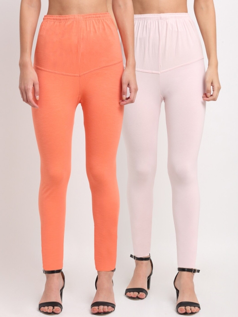 

NEUDIS Women Pack Of 2 Orange & Pink Ankle-Length Leggings