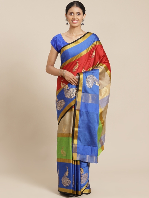 

OM SAI LATEST CREATION Blue & Golden Striped Jaali Saree