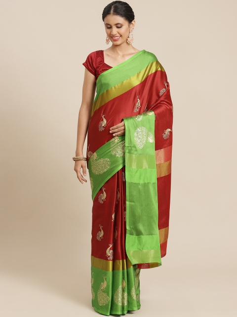 

OM SAI LATEST CREATION Maroon & Golden Ethnic Motifs Jaali Saree