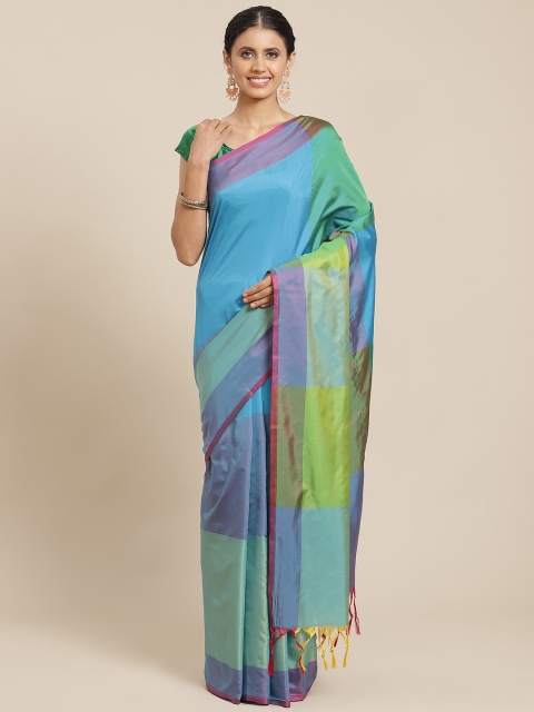 

OM SAI LATEST CREATION Blue & Green Colourblocked Jaali Saree