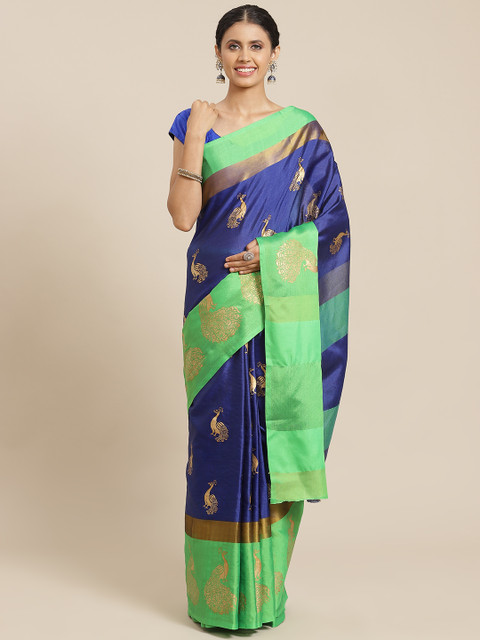 

OM SAI LATEST CREATION Blue & Green Ethnic Motifs Jaali Saree