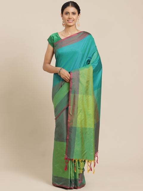 

OM SAI LATEST CREATION Teal Green Colourblocked Jaali Saree