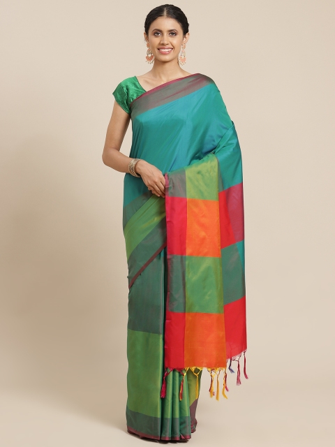 

OM SAI LATEST CREATION Green Colourblocked Jaali Saree