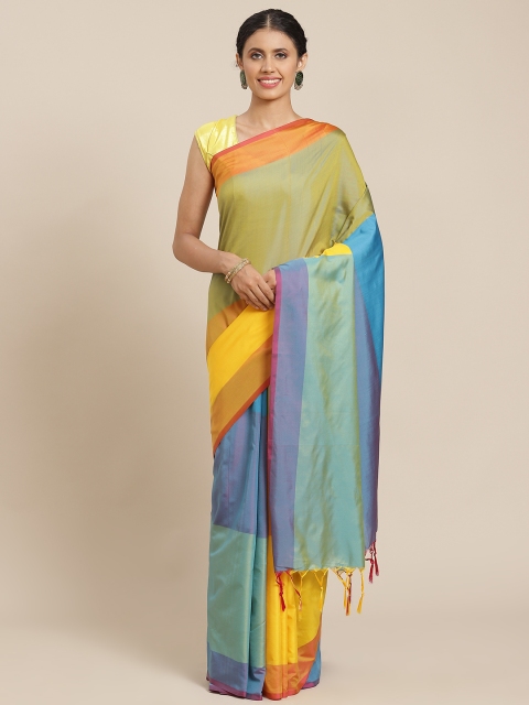 

OM SAI LATEST CREATION Yellow & Blue Checked Jaali Saree