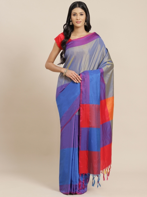 

OM SAI LATEST CREATION Blue & Purple Colourblocked Jaali Kanjeevaram Saree