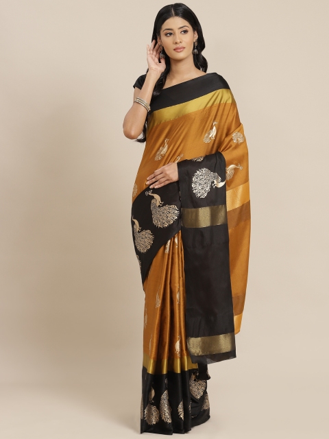 

OM SAI LATEST CREATION Mustard Brown & Black Jaali Kanjeevaram Saree