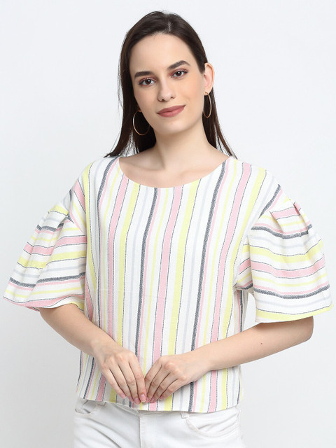 

THE UKKIYO LIFE Multicoloured Pure Cotton Striped Regular Top, Multi