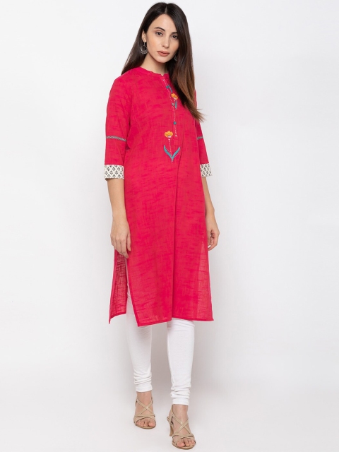 

ZOLA Women Pink Solid Straight Kurta With Embroidery Detail