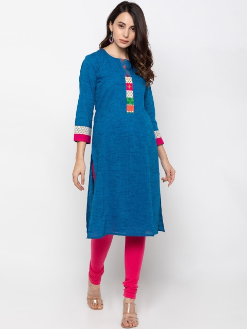 

ZOLA Women Blue Geometric Woven Designed Straight Kurta