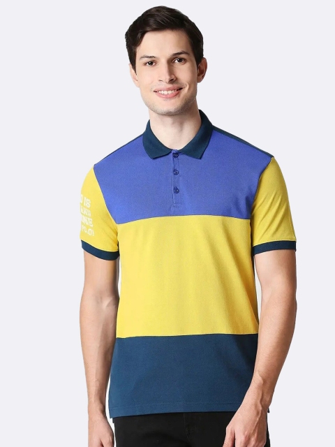 

Bewakoof Men Navy Blue Colourblocked Polo Collar T-shirt