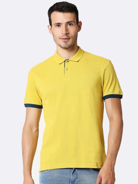 

Bewakoof Men Mustard Yellow Solid Polo Collar T-shirt